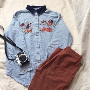 Vintage buttondown shirt Pumpkin patch embroidery